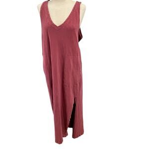 Free People Beach V-Neck Maxi Dress Side Slit Size Medium Relaxed Minimalist